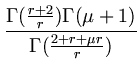 $\displaystyle {\frac{{\Gamma(\frac{r+2}{r}) \Gamma(\mu + 1)}}{{\Gamma(\frac{2+r+\mu r}{r})}}}$